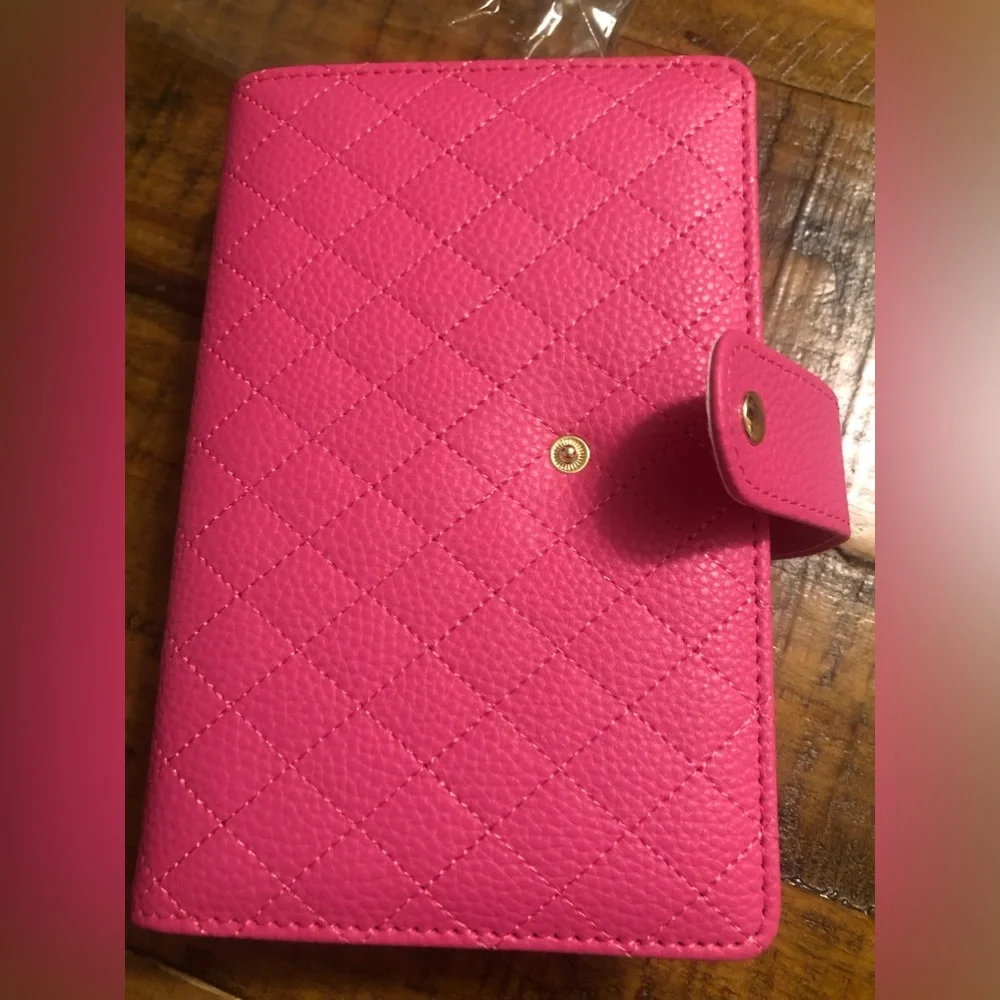 Quilted a6 barbie hot pink gold rings binder planner cover agenda organizer